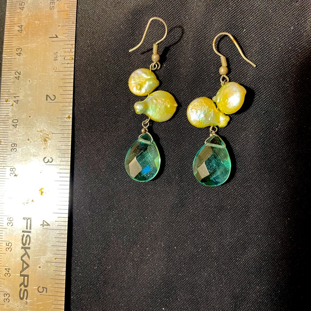 Baroque pearl blue crystal earrings